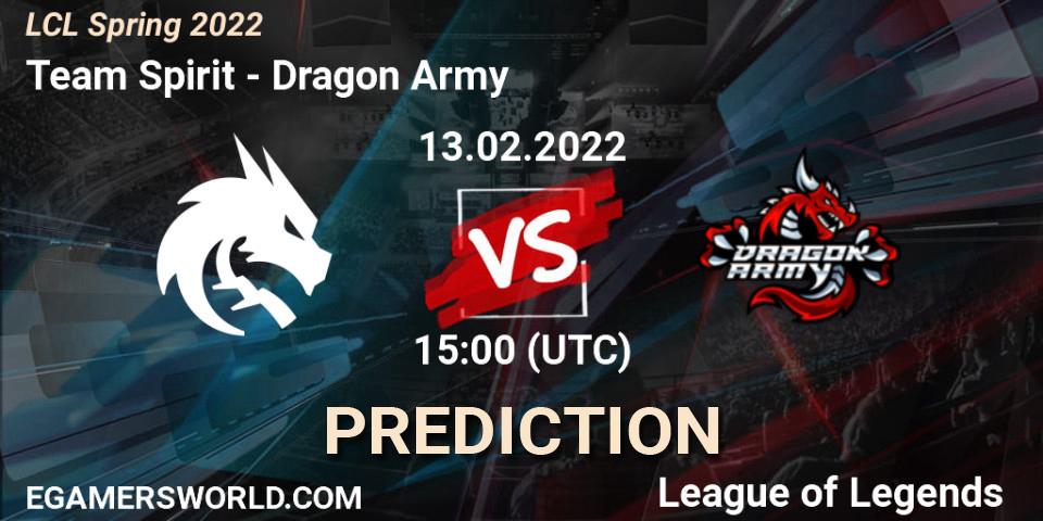 Team Spirit vs Dragon Army: Match Prediction. 13.02.22, LoL, LCL Spring 2022