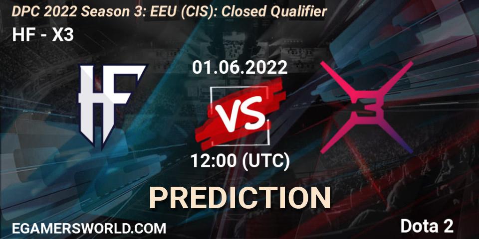 HF vs X3: Match Prediction. 01.06.2022 at 12:00, Dota 2, DPC 2022 Season 3: EEU (CIS): Closed Qualifier