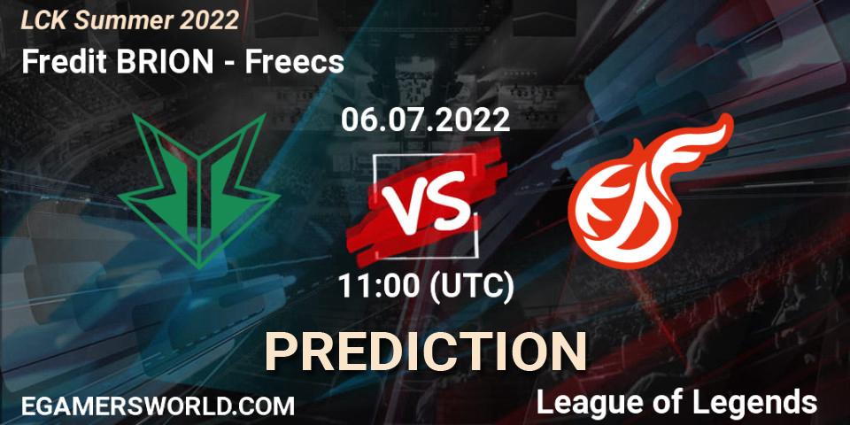 Fredit BRION vs Freecs: Match Prediction. 06.07.2022 at 11:40, LoL, LCK Summer 2022