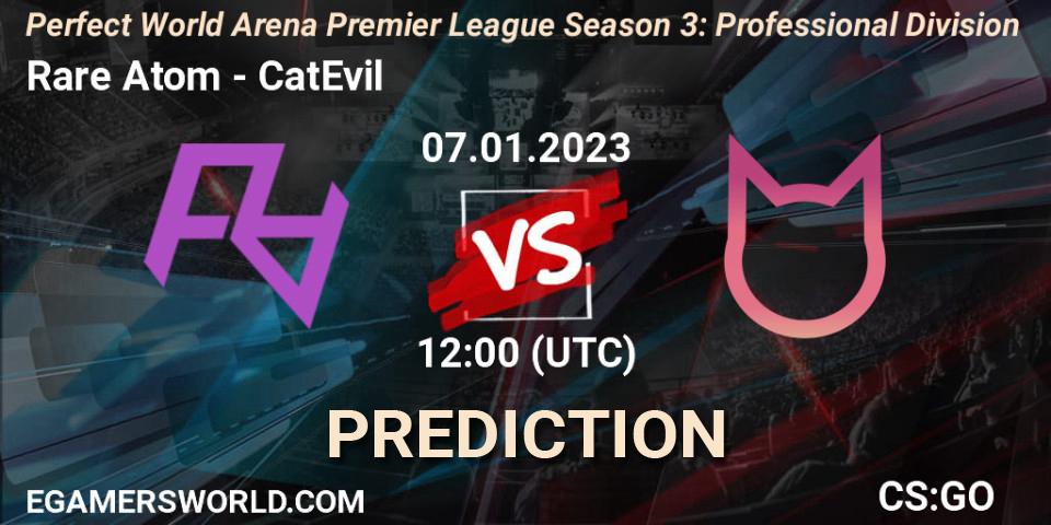 Rare Atom vs CatEvil: Match Prediction. 07.01.2023 at 12:00, Counter-Strike (CS2), Perfect World Arena Premier League Season 3: Professional Division