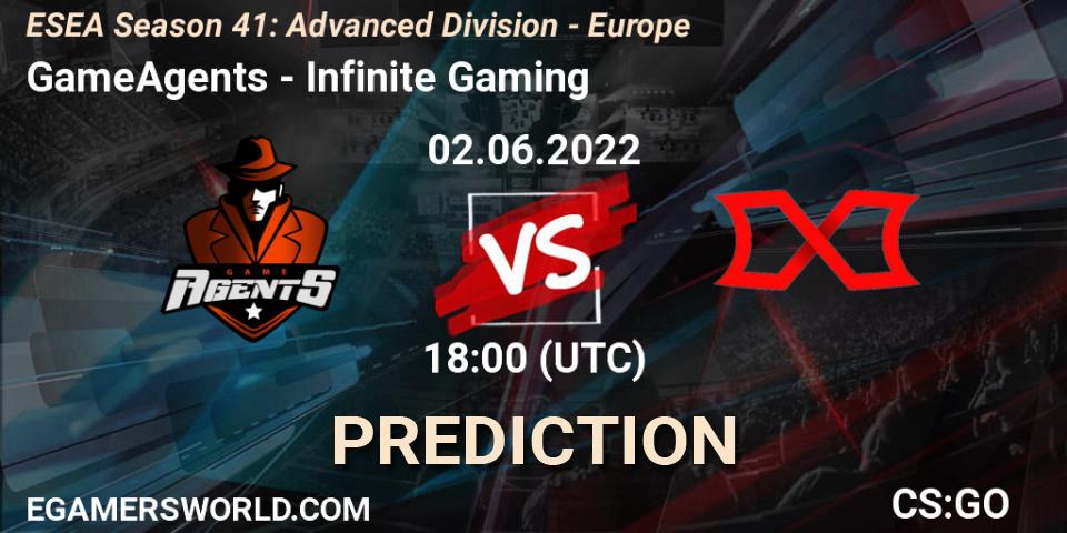 GameAgents vs Infinite Gaming: Match Prediction. 02.06.2022 at 18:00, Counter-Strike (CS2), ESEA Season 41: Advanced Division - Europe