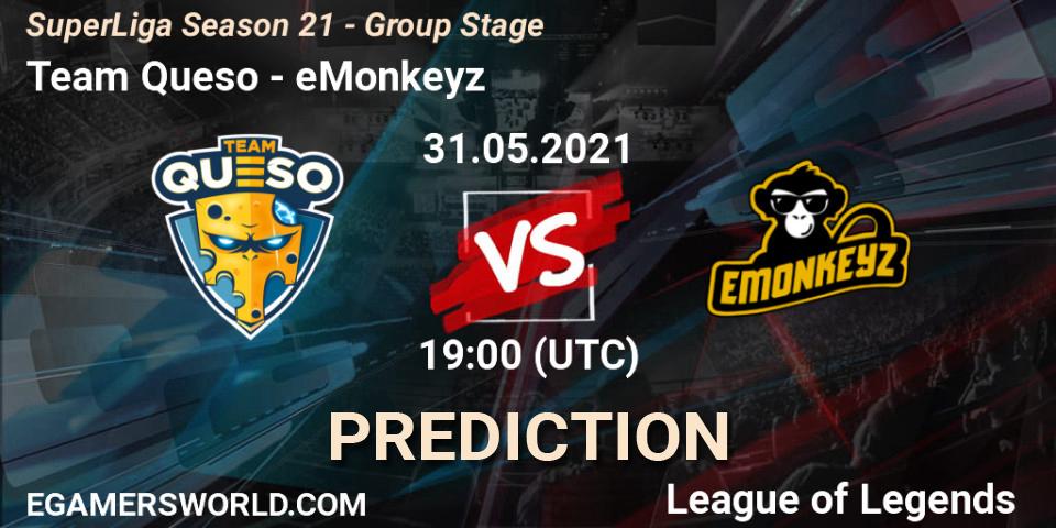 Team Queso vs eMonkeyz: Match Prediction. 31.05.21, LoL, SuperLiga Season 21 - Group Stage 