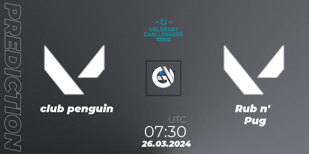 club penguin vs Rub n' Pug: Match Prediction. 26.03.2024 at 07:30, VALORANT, VALORANT Challengers 2024 Oceania: Split 1