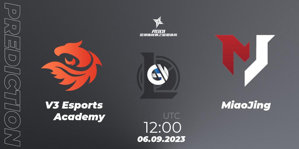 V3 Esports Academy vs MiaoJing: Match Prediction. 06.09.2023 at 12:00, LoL, Asia Star Challengers Invitational 2023