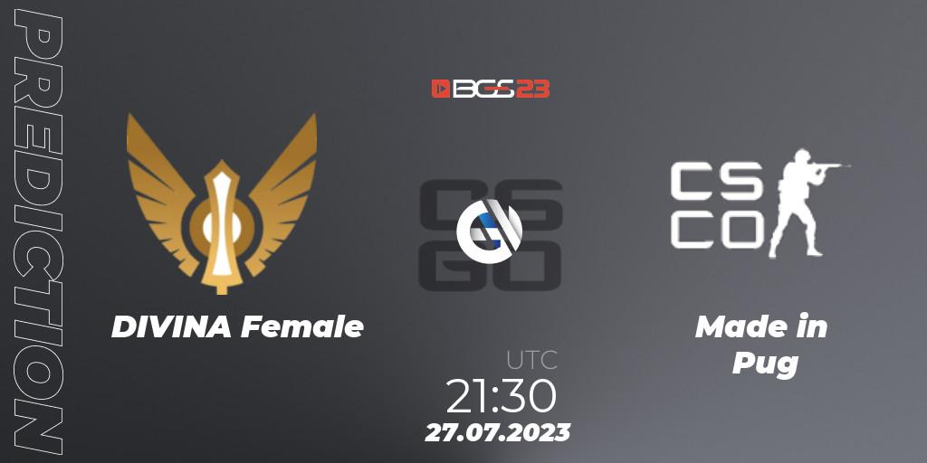 DIVINA Female vs Made in Pug: Match Prediction. 27.07.23, CS2 (CS:GO), BGS Esports 2023 Female: Online Stage