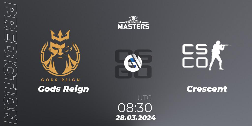 Gods Reign vs Crescent: Match Prediction. 28.03.2024 at 08:30, Counter-Strike (CS2), Skyesports Masters 2024: Indian Qualifier