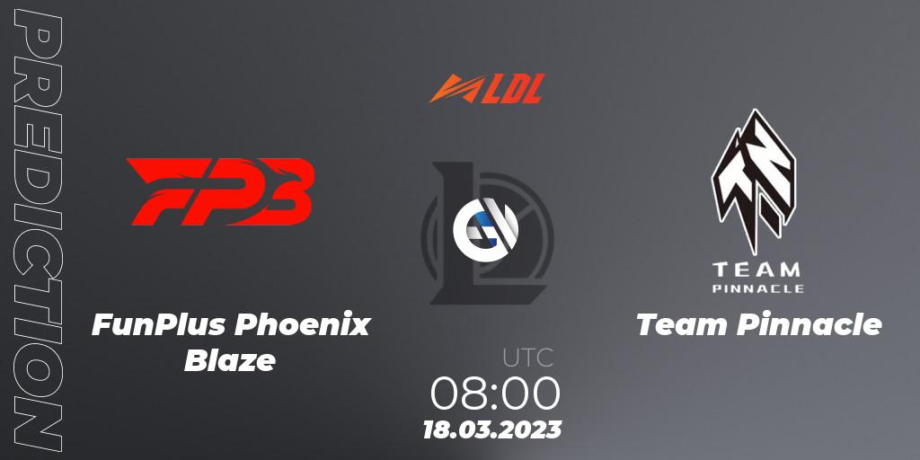 FunPlus Phoenix Blaze vs Team Pinnacle: Match Prediction. 18.03.2023 at 09:30, LoL, LDL 2023 - Regular Season