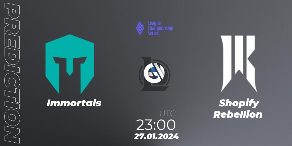Immortals vs Shopify Rebellion: Match Prediction. 27.01.2024 at 23:00, LoL, LCS Spring 2024 - Group Stage
