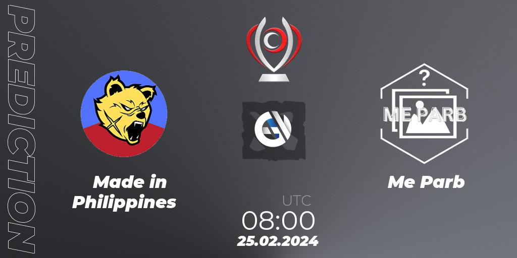 Made in Philippines vs Me Parb: Match Prediction. 25.02.2024 at 08:51, Dota 2, Opus League