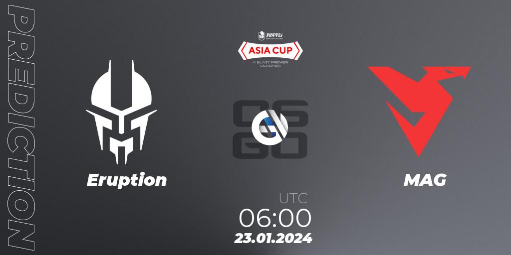 Eruption vs MAG: Match Prediction. 23.01.2024 at 06:00, Counter-Strike (CS2), 5E Arena Asia Cup Spring 2024: Asian Qualifier #1