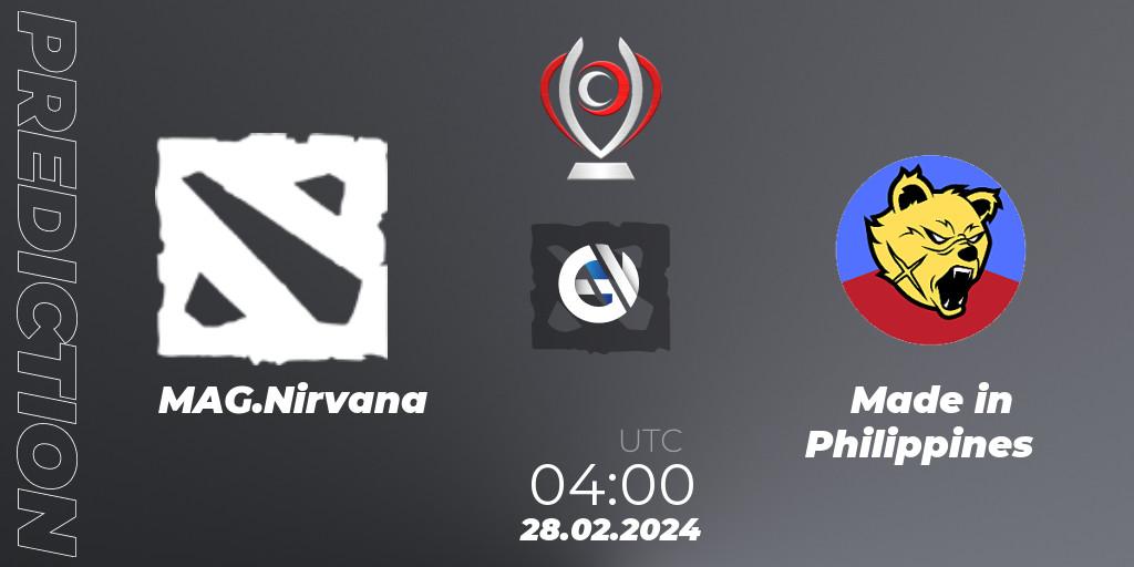 MAG.Nirvana vs Made in Philippines: Match Prediction. 28.02.2024 at 04:11, Dota 2, Opus League