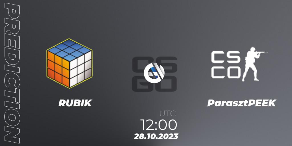 RUBIK vs ParasztPEEK: Match Prediction. 28.10.2023 at 12:00, Counter-Strike (CS2), TippmixPro Masters Fall 2023