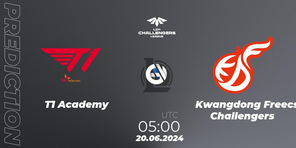 T1 Academy vs Kwangdong Freecs Challengers: Match Prediction. 20.06.2024 at 05:00, LoL, LCK Challengers League 2024 Summer - Group Stage