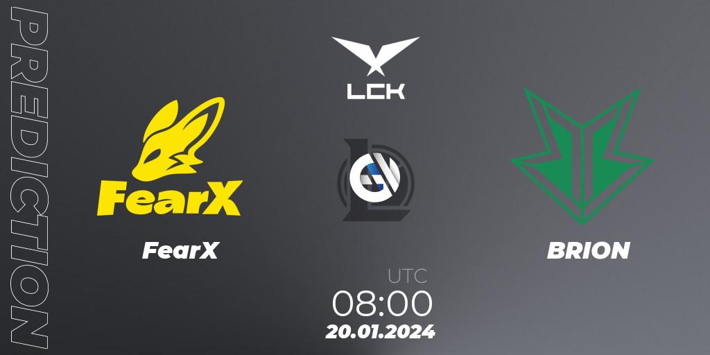 FearX vs BRION: Match Prediction. 20.01.2024 at 06:00, LoL, LCK Spring 2024 - Group Stage