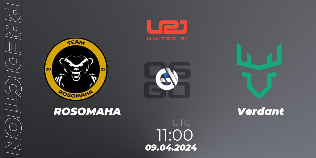 ROSOMAHA vs Verdant: Match Prediction. 09.04.2024 at 11:00, Counter-Strike (CS2), United21 Season 14