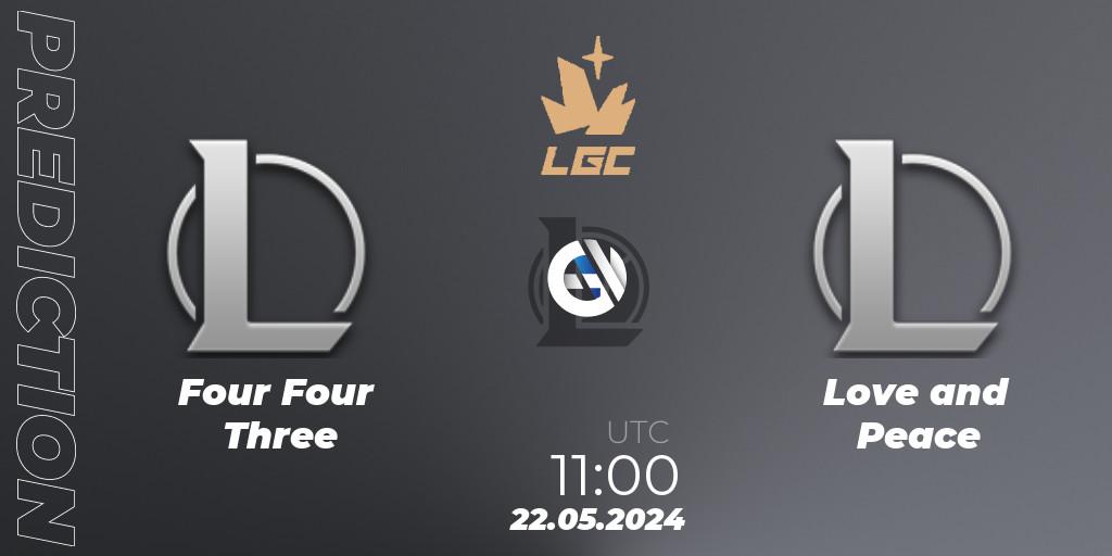 Four Four Three vs Love and Peace: Match Prediction. 22.05.2024 at 11:00, LoL, Legend Cup 2024