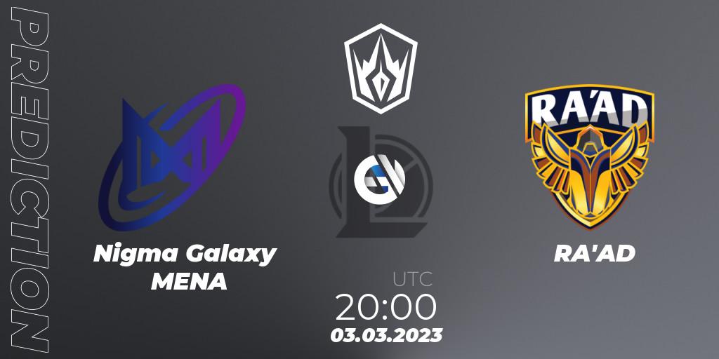 Nigma Galaxy MENA vs RA'AD: Match Prediction. 03.03.2023 at 20:00, LoL, Arabian League Spring 2023