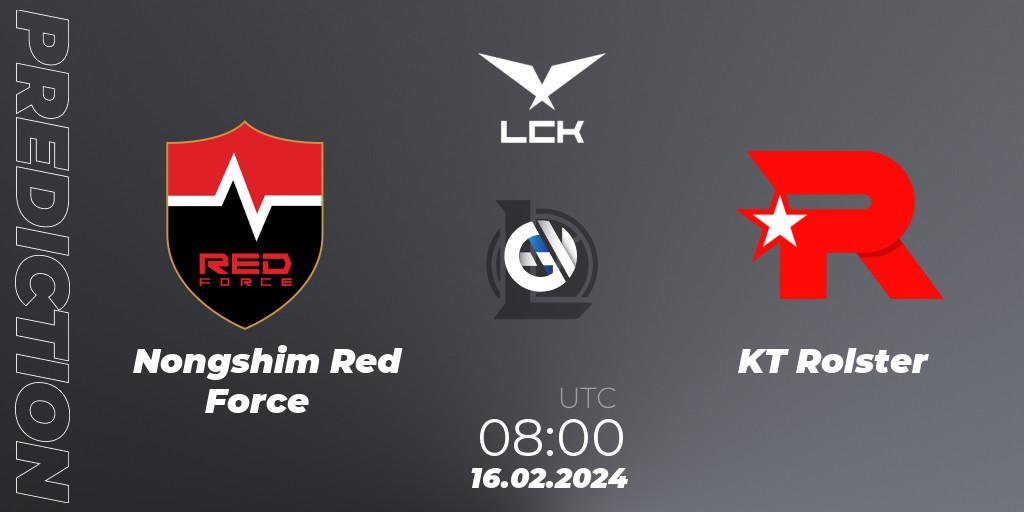 Nongshim Red Force vs KT Rolster: Match Prediction. 16.02.2024 at 08:00, LoL, LCK Spring 2024 - Group Stage