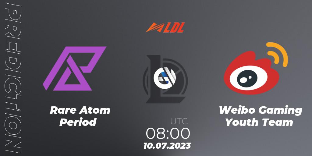Rare Atom Period vs Weibo Gaming Youth Team: Match Prediction. 10.07.2023 at 08:45, LoL, LDL 2023 - Regular Season - Stage 3