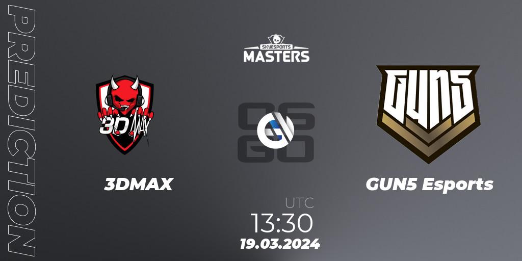 3DMAX vs GUN5 Esports: Match Prediction. 19.03.2024 at 13:20, Counter-Strike (CS2), Skyesports Masters 2024: European Qualifier