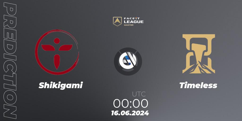 Shikigami vs Timeless: Match Prediction. 16.06.2024 at 00:15, Overwatch, FACEIT League Season 1 - NA Master Road to EWC