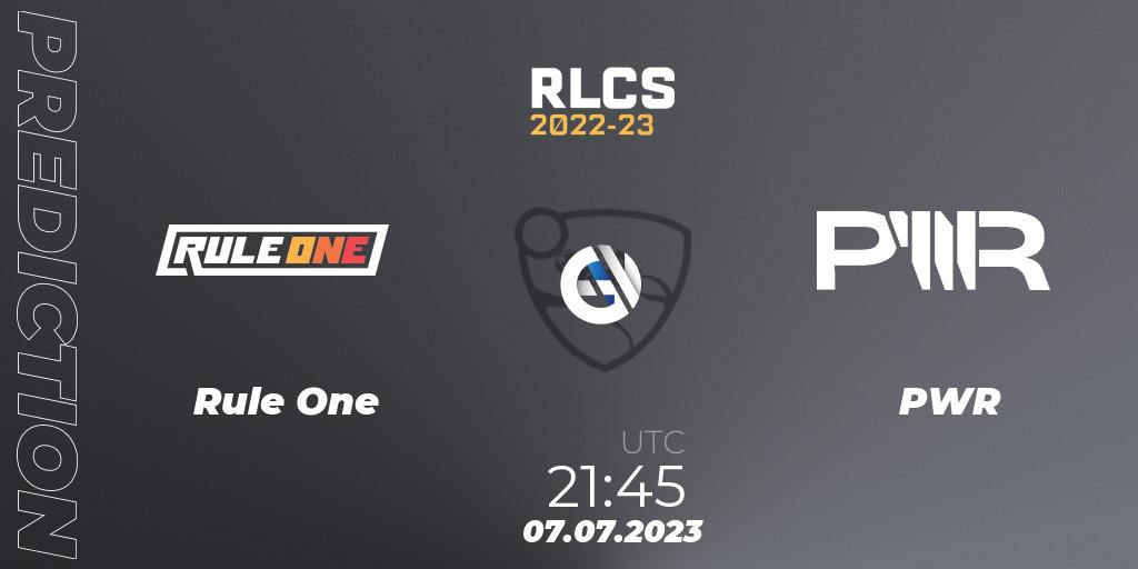 Rule One vs PWR: Match Prediction. 07.07.2023 at 22:00, Rocket League, RLCS 2022-23 Spring Major