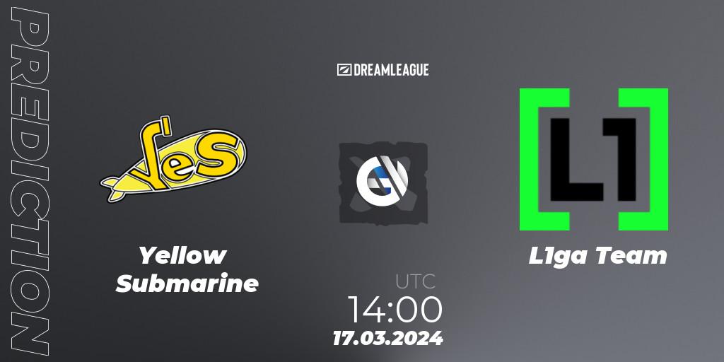 Yellow Submarine vs L1ga Team: Match Prediction. 17.03.2024 at 15:30, Dota 2, DreamLeague Season 23: Eastern Europe Open Qualifier #1