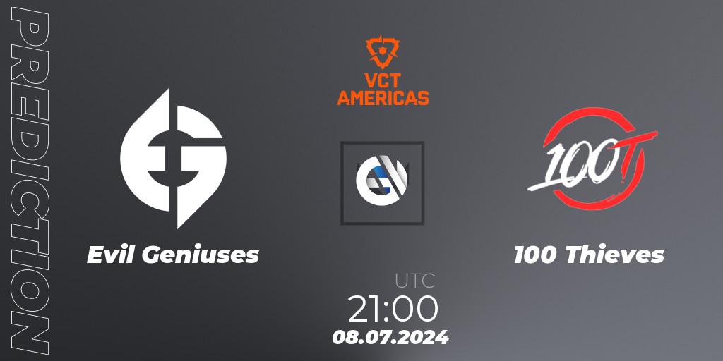 Evil Geniuses vs 100 Thieves: Match Prediction. 08.07.2024 at 21:00, VALORANT, VALORANT Champions Tour 2024: Americas League - Stage 2 - Group Stage