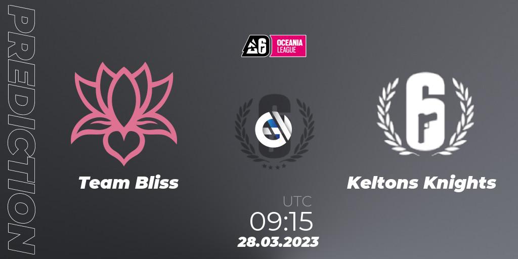 Team Bliss vs Keltons Knights: Match Prediction. 28.03.2023 at 09:15, Rainbow Six, Oceania League 2023 - Stage 1