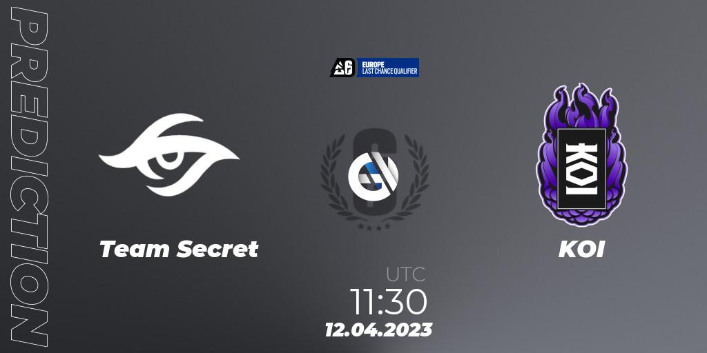 Team Secret vs KOI: Match Prediction. 12.04.23, Rainbow Six, Europe League 2023 - Stage 1 - Last Chance Qualifiers