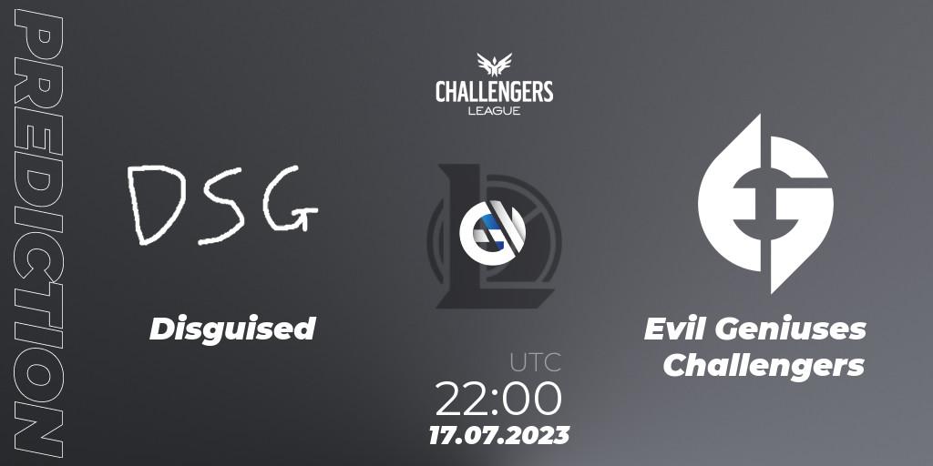 Disguised vs Evil Geniuses Challengers: Match Prediction. 17.06.2023 at 20:00, LoL, North American Challengers League 2023 Summer - Group Stage