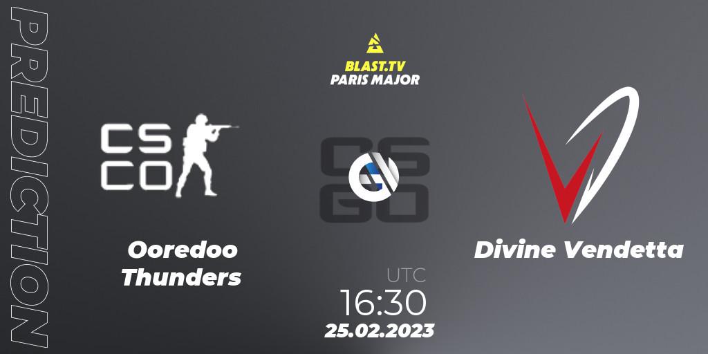 Ooredoo Thunders vs Divine Vendetta: Match Prediction. 25.02.2023 at 16:30, Counter-Strike (CS2), BLAST.tv Paris Major 2023 Middle East RMR Closed Qualifier