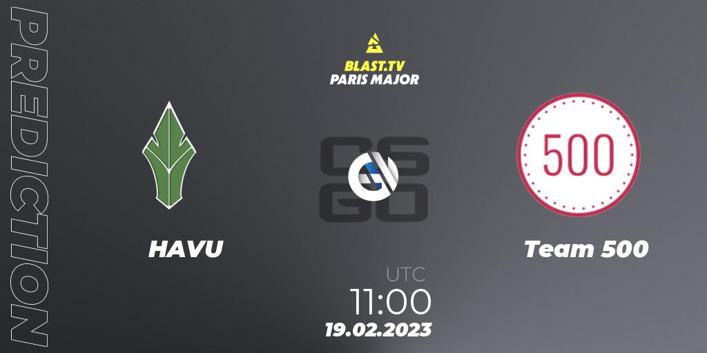 HAVU vs Team 500: Match Prediction. 19.02.2023 at 11:00, Counter-Strike (CS2), BLAST.tv Paris Major 2023 Europe RMR Last Chance Qualifier