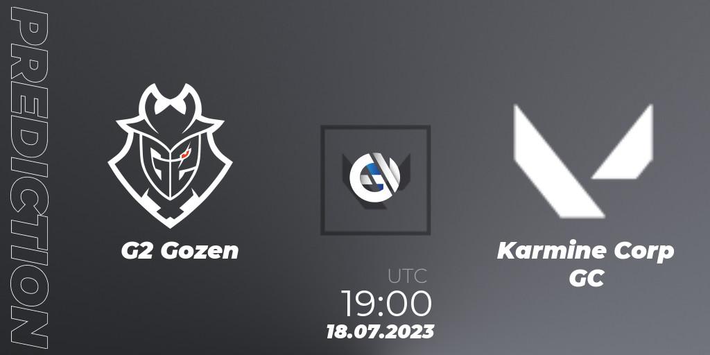 G2 Gozen vs Karmine Corp GC: Match Prediction. 18.07.2023 at 19:10, VALORANT, VCT 2023: Game Changers EMEA Series 2 - Group Stage