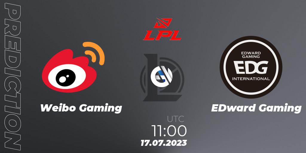 Weibo Gaming vs EDward Gaming: Match Prediction. 17.07.2023 at 11:00, LoL, LPL Summer 2023 Regular Season