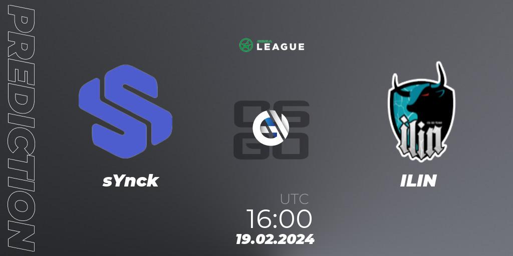 sYnck vs ILIN: Match Prediction. 19.02.2024 at 16:00, Counter-Strike (CS2), ESEA Season 48: Advanced Division - Europe