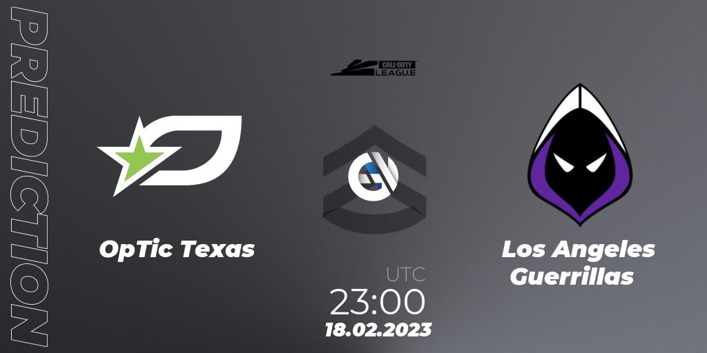 OpTic Texas vs Los Angeles Guerrillas: Match Prediction. 18.02.2023 at 23:30, Call of Duty, Call of Duty League 2023: Stage 3 Major Qualifiers