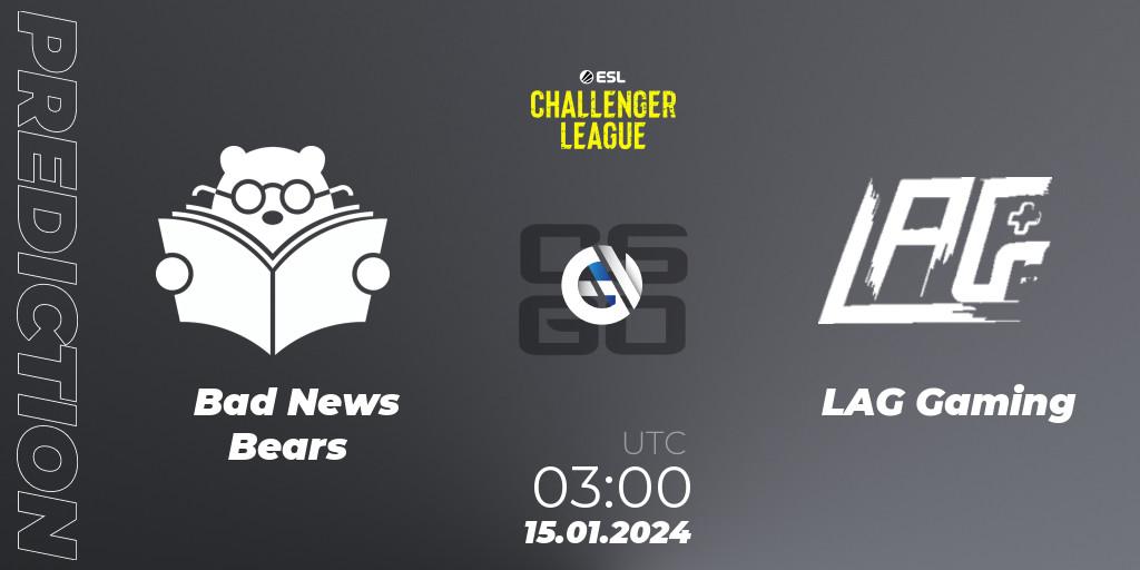 Bad News Bears vs LAG Gaming: Match Prediction. 15.01.24, CS2 (CS:GO), ESL Challenger League Season 46 Relegation: North America