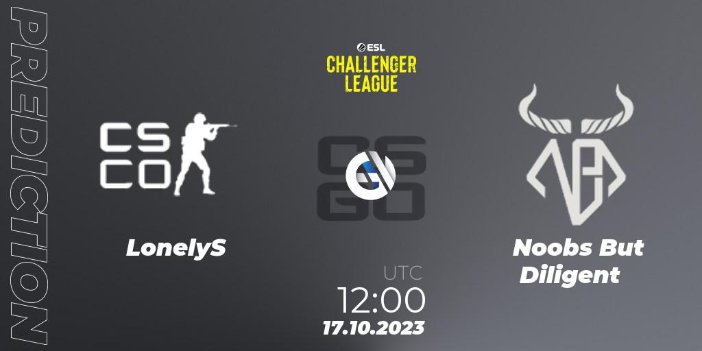 LonelyS vs Noobs But Diligent: Match Prediction. 17.10.2023 at 12:00, Counter-Strike (CS2), ESL Challenger League Season 46: Asia-Pacific