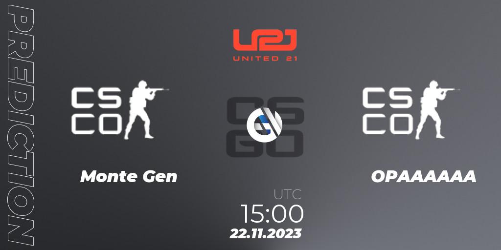 Monte Gen vs OPAAAAAA: Match Prediction. 22.11.2023 at 15:00, Counter-Strike (CS2), United21 Season 8: Division 2