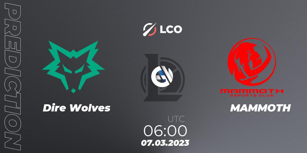 Dire Wolves vs MAMMOTH: Match Prediction. 07.03.2023 at 06:20, LoL, LCO Split 1 2023 - Group Stage