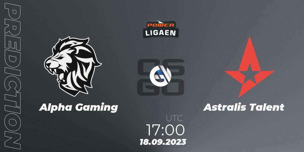 Alpha Gaming vs Astralis Talent: Match Prediction. 18.09.23, CS2 (CS:GO), POWER Ligaen Season 24 Finals