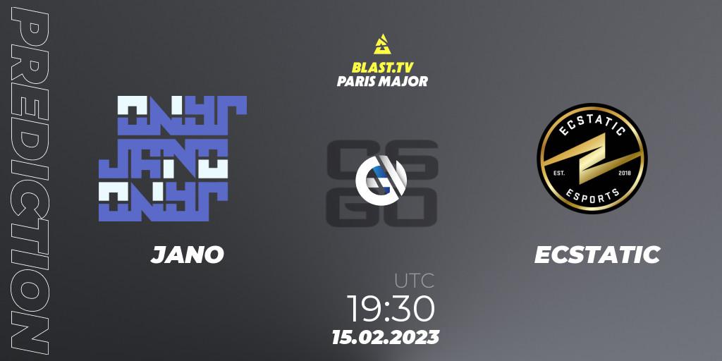 JANO vs ECSTATIC: Match Prediction. 15.02.2023 at 19:30, Counter-Strike (CS2), BLAST.tv Paris Major 2023 Europe RMR Open Qualifier 2