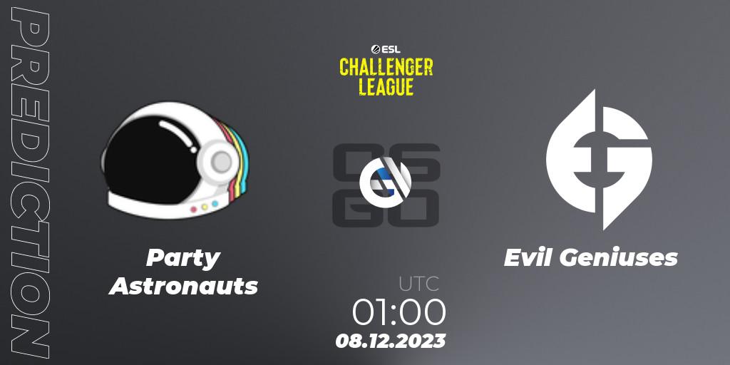 Party Astronauts vs Evil Geniuses: Match Prediction. 08.12.23, CS2 (CS:GO), ESL Challenger League Season 46: North America
