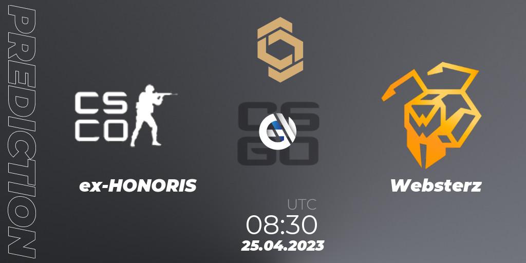 ex-HONORIS vs Websterz: Match Prediction. 25.04.2023 at 08:30, Counter-Strike (CS2), CCT South Europe Series #4