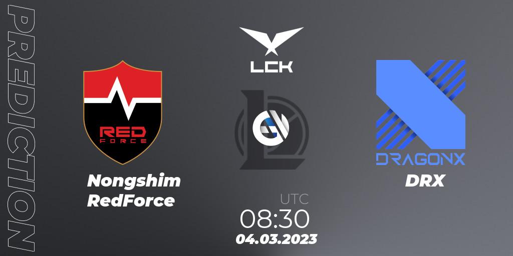 Nongshim RedForce vs DRX: Match Prediction. 04.03.2023 at 08:30, LoL, LCK Spring 2023 - Group Stage