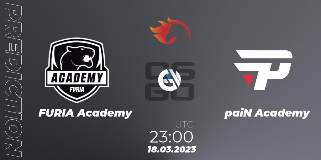 FURIA Academy vs paiN Academy: Match Prediction. 18.03.2023 at 23:00, Counter-Strike (CS2), FiReLEAGUE Academy 2023 Finals
