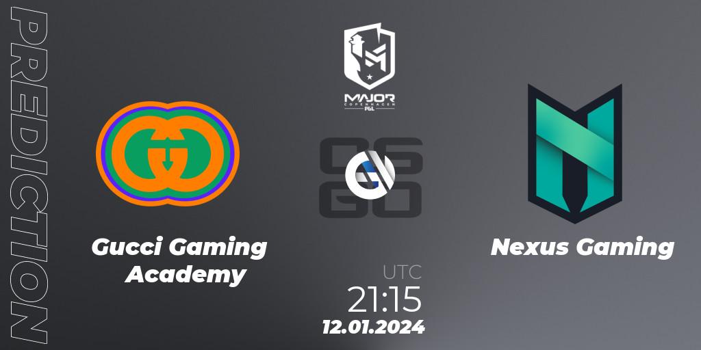 Gucci Gaming Academy vs Nexus Gaming: Match Prediction. 12.01.2024 at 21:15, Counter-Strike (CS2), PGL CS2 Major Copenhagen 2024 Europe RMR Open Qualifier 3