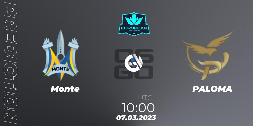Monte vs PALOMA: Match Prediction. 07.03.2023 at 10:00, Counter-Strike (CS2), European Pro League Season 6