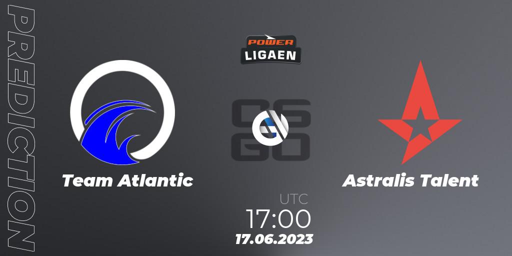 Team Atlantic vs Astralis Talent: Match Prediction. 17.06.2023 at 16:30, Counter-Strike (CS2), Dust2.dk Ligaen Season 23